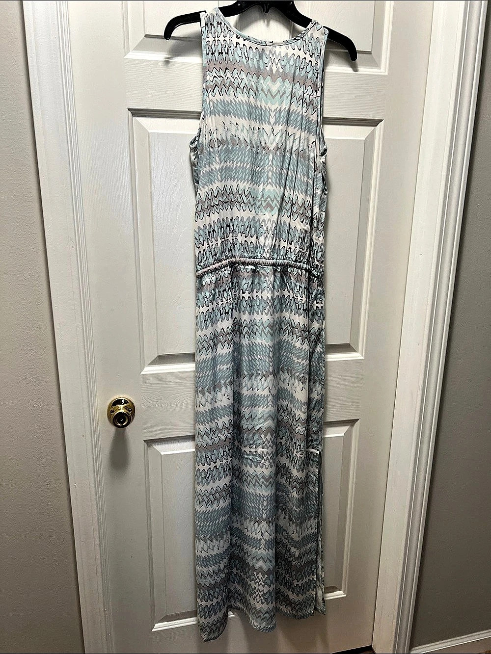 Karen Kane Chevron Zig Zag Drawstring Waist Maxi Dress Medium - Picture 2 of 4